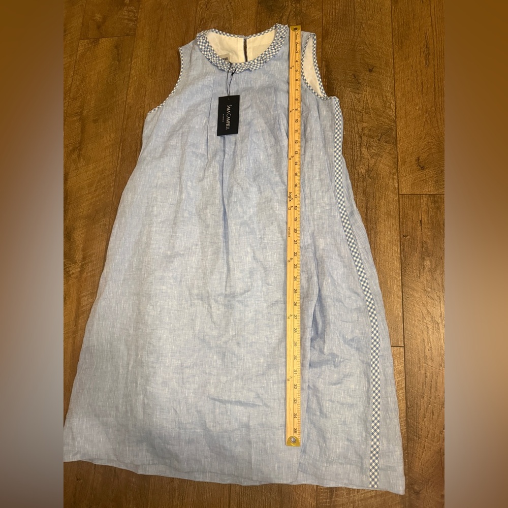 NWT Sara Campbell Linen Sleeveless TRAPEZE DRESS W/GINGHAM TRIM Sz S - Picture 8 of 8